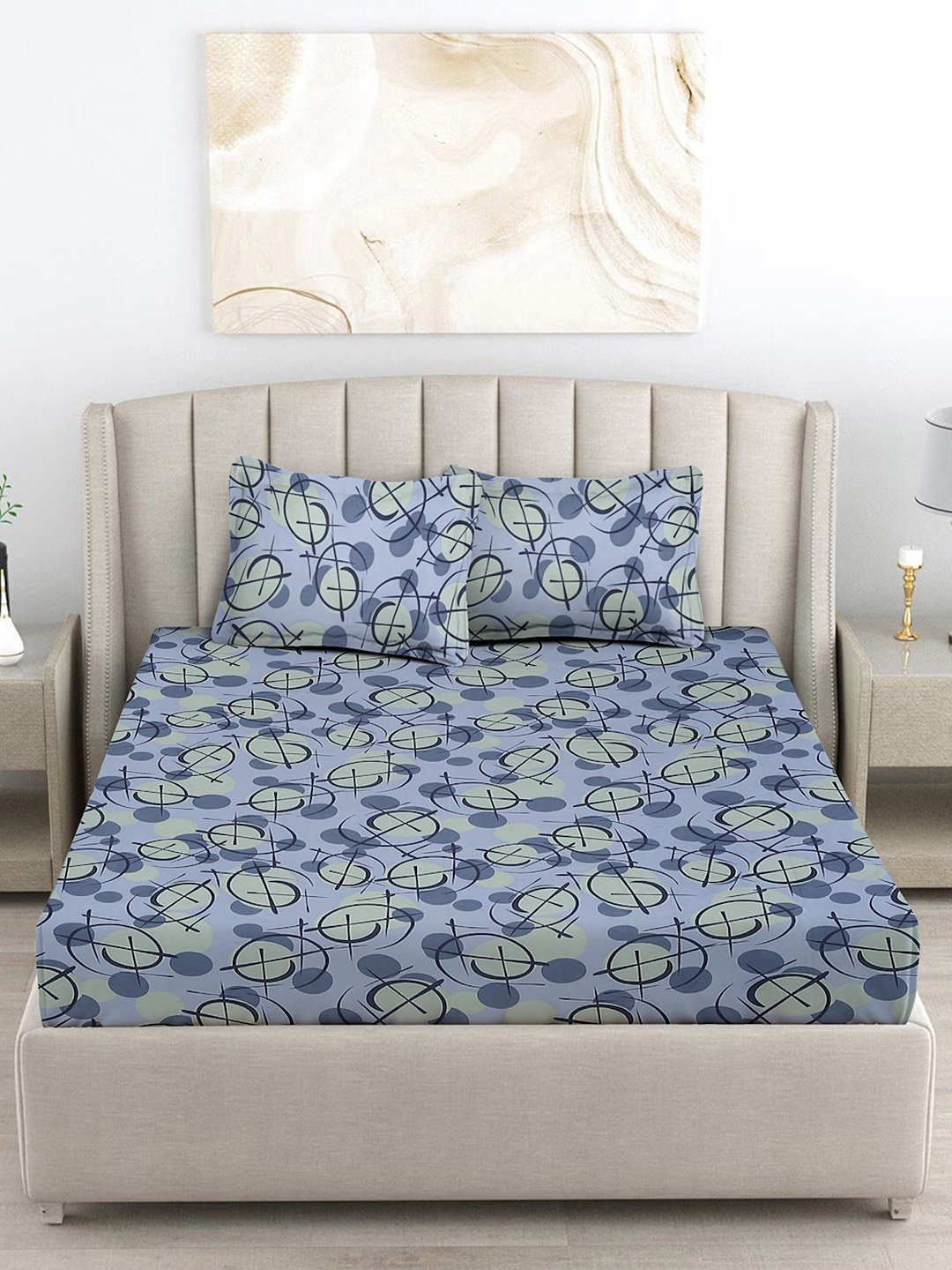 FABINALIV Blue & Green Abstract 300 TC King Size Double Bedsheet with 2 Pillow Covers
FABINALIV Blue & Green Abstract 300 TC King Size Double Bedsheet with 2 Pillow Covers