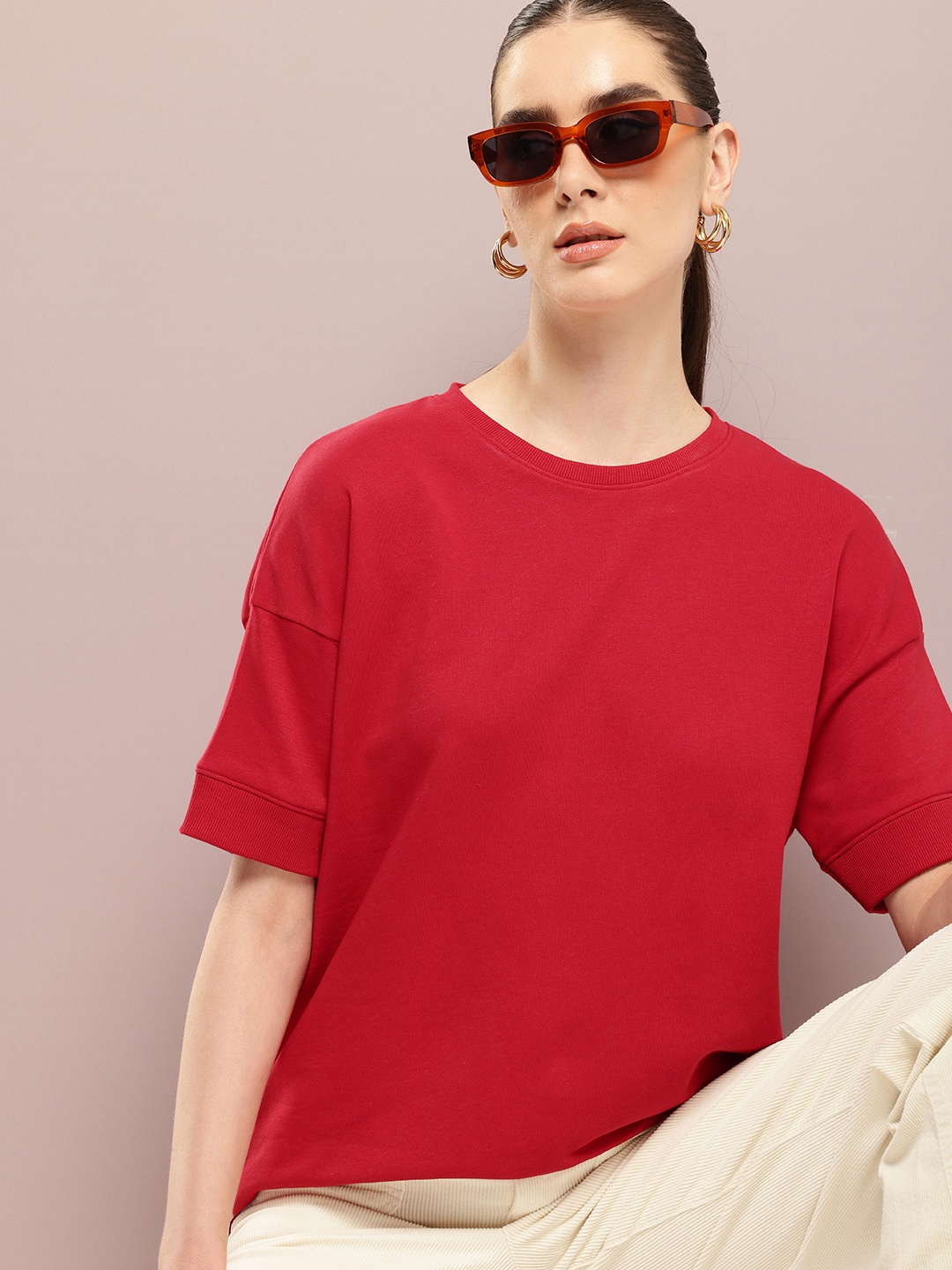 DILLINGER Women Oversized Drop Shoulder Ultra Soft Drapey Cotton Crew Neck T-Shirt, Red
DILLINGER Women Oversized Drop Shoulder Ultra Soft Drapey Cotton Crew Neck T-Shirt, Red