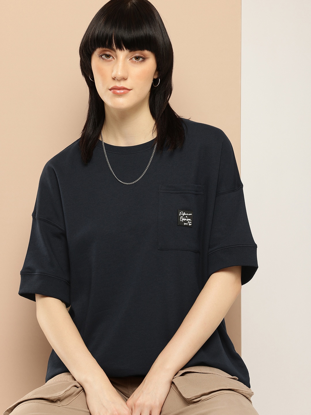 Difference of Opinion Women Oversized Drop Shoulder Ultra Soft Drapey Cotton T-Shirt, Navy blue
Difference of Opinion Women Oversized Drop Shoulder Ultra Soft Drapey Cotton T-Shirt, Navy blue