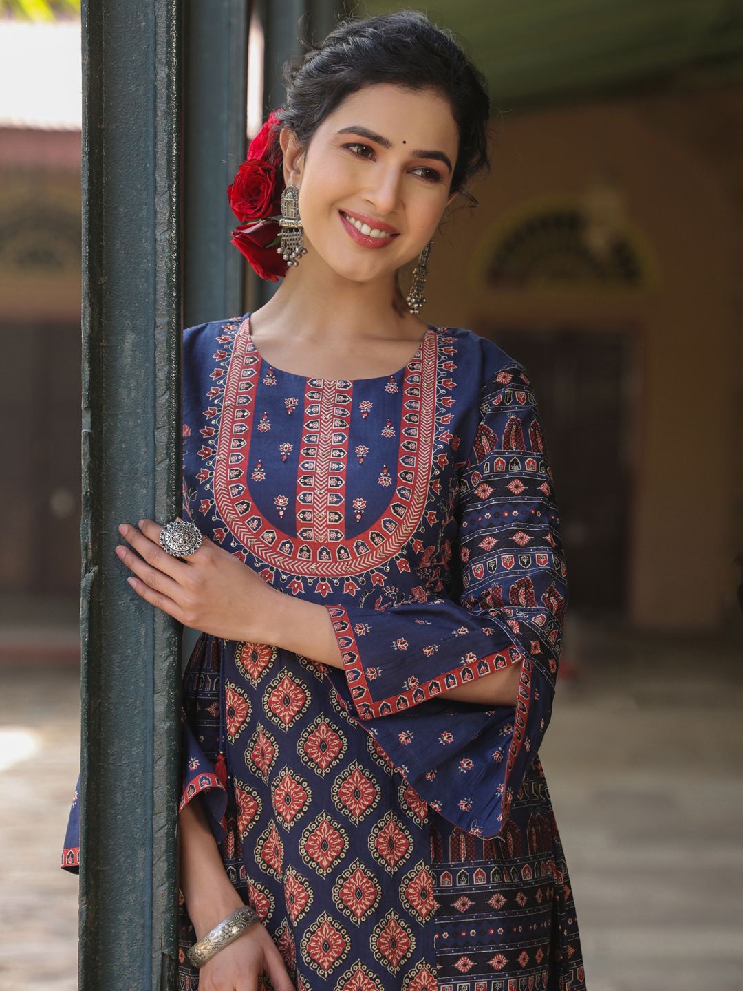 Readiprint Fashions Women Floral Printed Pleated Aari Work Pure Cotton Kurta with Palazzos & With Dupatta, Navy blue
Readiprint Fashions Women Floral Printed Pleated Aari Work Pure Cotton Kurta with Palazzos & With Dupatta, Navy blue