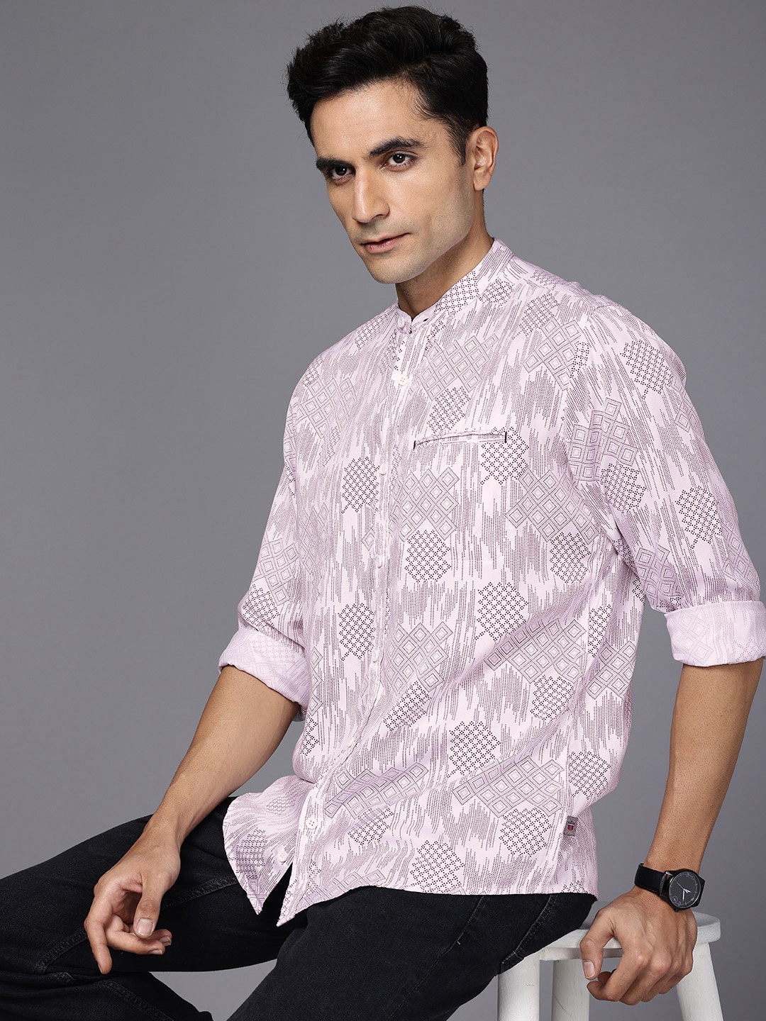 Louis Philippe Jeans Slim Fit Band Collar Geometric Printed Casual Shirt, Off white
Louis Philippe Jeans Slim Fit Band Collar Geometric Printed Casual Shirt, Off white