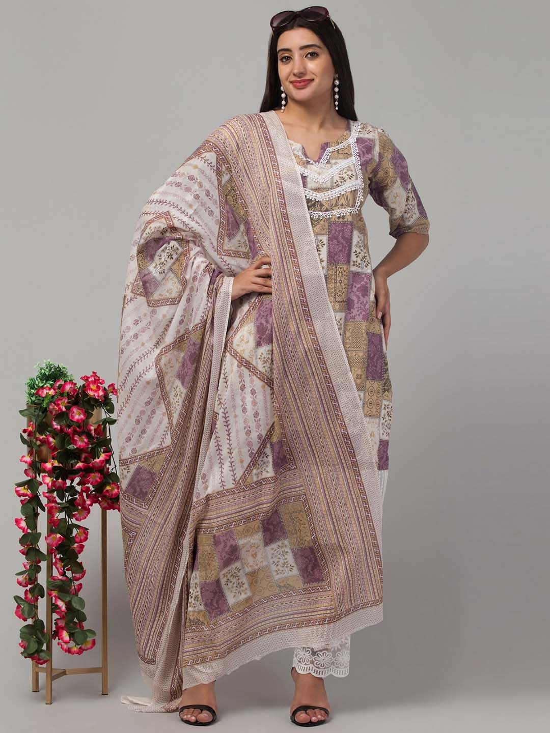 BESTIC FASHION Women Ethnic Motifs Printed Regular Patchwork Pure Cotton Kurta with Pyjamas & With Dupatta, Purple
BESTIC FASHION Women Ethnic Motifs Printed Regular Patchwork Pure Cotton Kurta with Pyjamas & With Dupatta, Purple