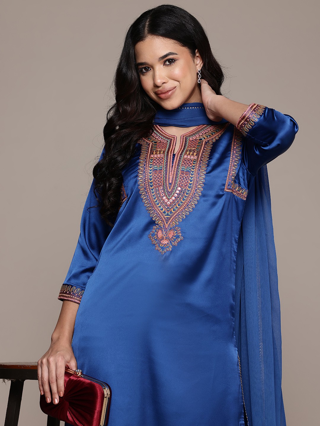 aarke Ritu Kumar Ethnic Motifs Embroidered Mirror Work Kurta With Trousers & Dupatta, Blue
aarke Ritu Kumar Ethnic Motifs Embroidered Mirror Work Kurta With Trousers & Dupatta, Blue