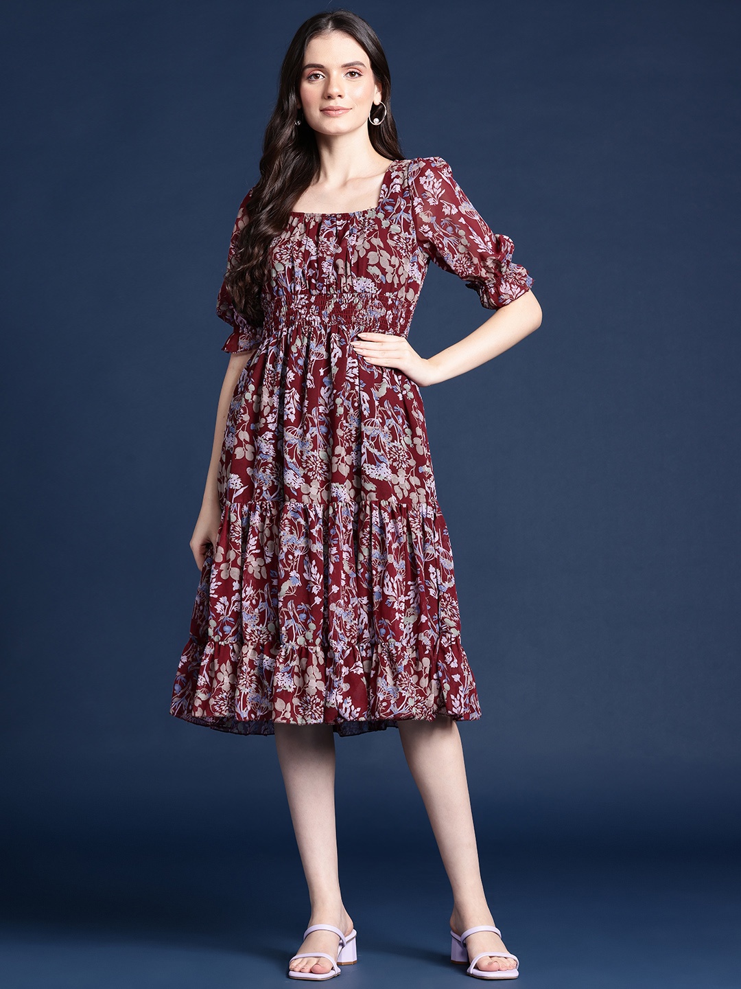 Alsace Lorraine Paris Floral Printed Puff Sleeve Georgette Fit & Flare Midi Dress, Maroon
Alsace Lorraine Paris Floral Printed Puff Sleeve Georgette Fit & Flare Midi Dress, Maroon