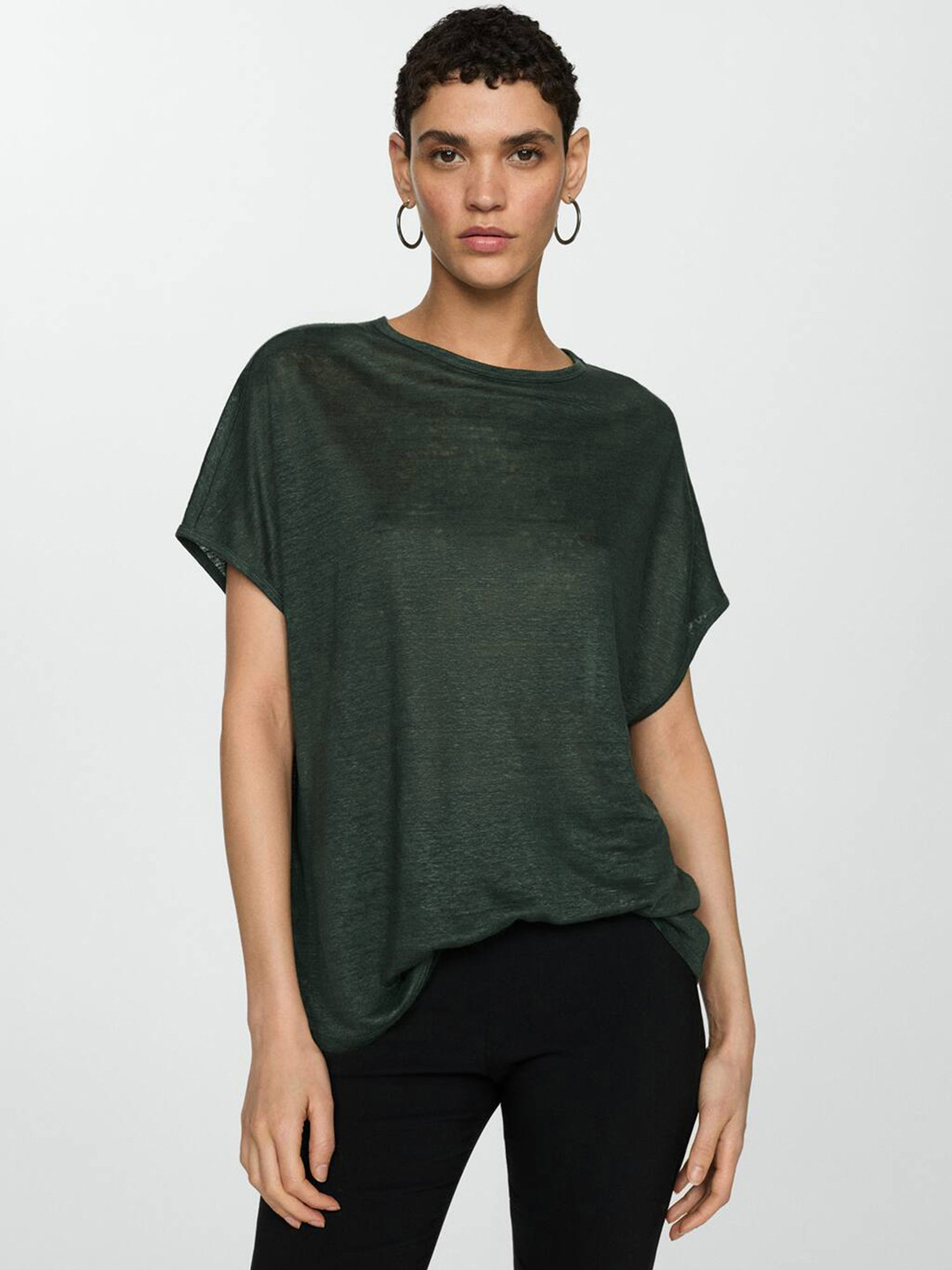 MANGO Extended Sleeves Linen T-shirt, Olive
MANGO Extended Sleeves Linen T-shirt, Olive