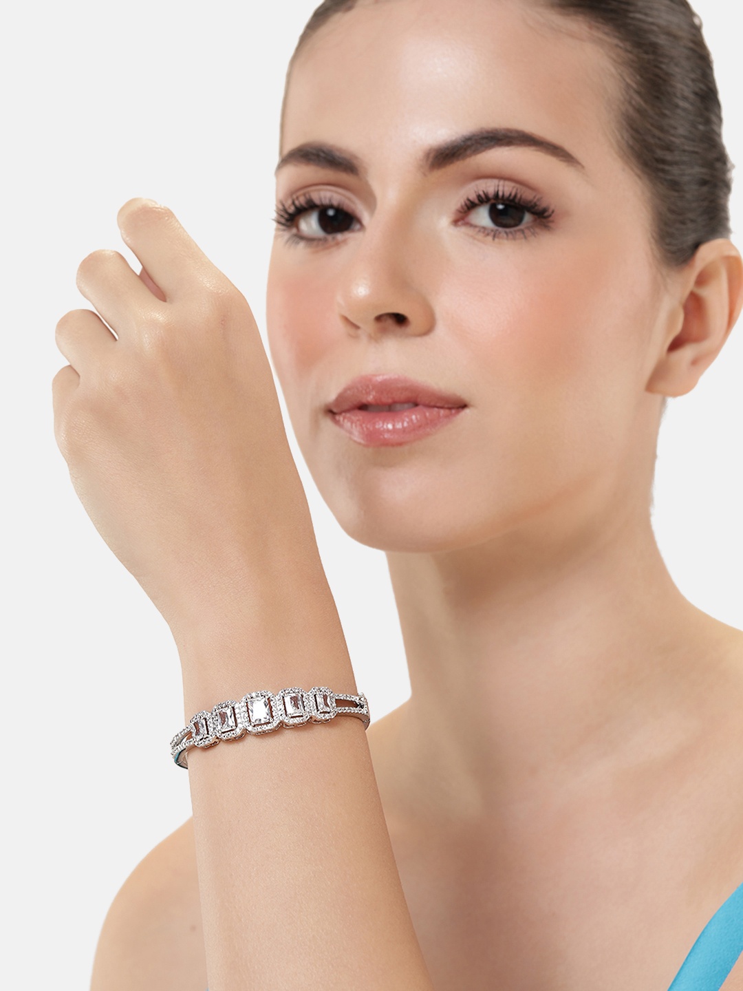 Manikya Women Brass Cubic Zirconia Handcrafted Rhodium-Plated Bangle-Style Bracelet, Silver
Manikya Women Brass Cubic Zirconia Handcrafted Rhodium-Plated Bangle-Style Bracelet, Silver