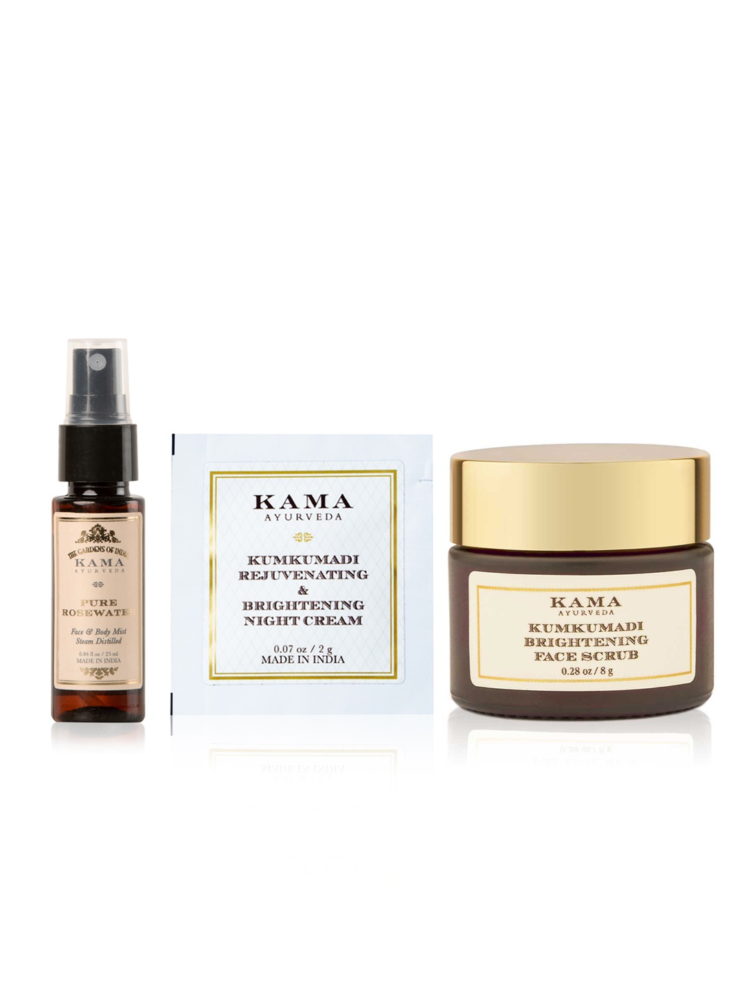 KAMA AYURVEDA Set of Rosewater Body Mist 25ml + Kumkumadi Night Cream 2g + Face Scub 8g, Orange
KAMA AYURVEDA Set of Rosewater Body Mist 25ml + Kumkumadi Night Cream 2g + Face Scub 8g, Orange