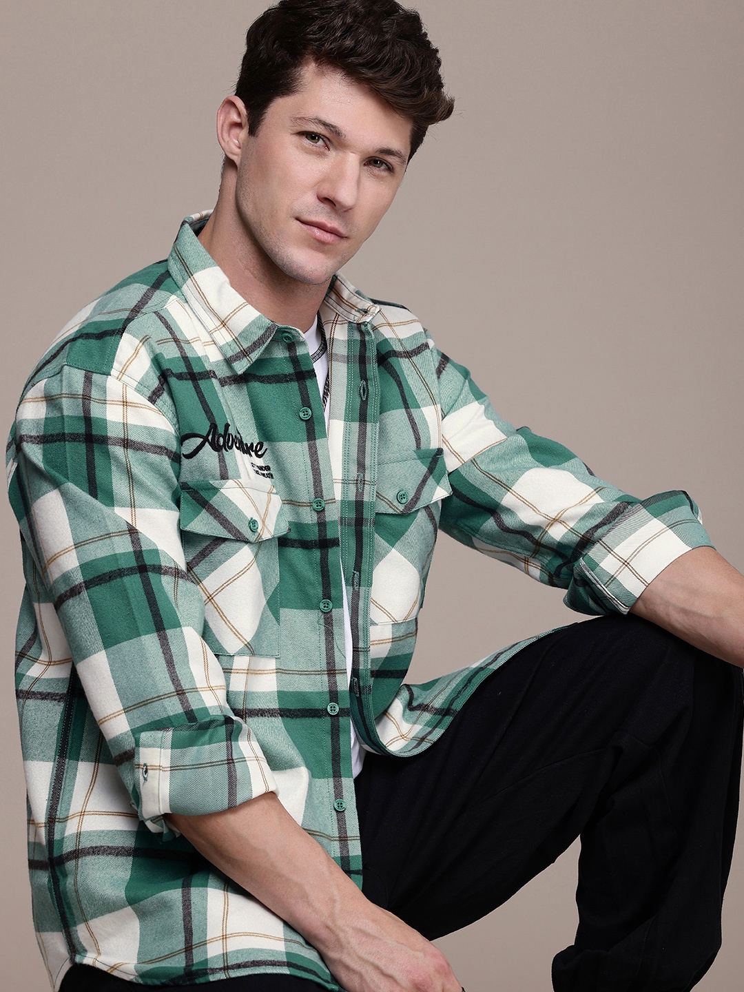 The Roadster Life Co. Relaxed Fit Checked Drop-Shoulder Sleeves Casual Shacket, Green
The Roadster Life Co. Relaxed Fit Checked Drop-Shoulder Sleeves Casual Shacket, Green