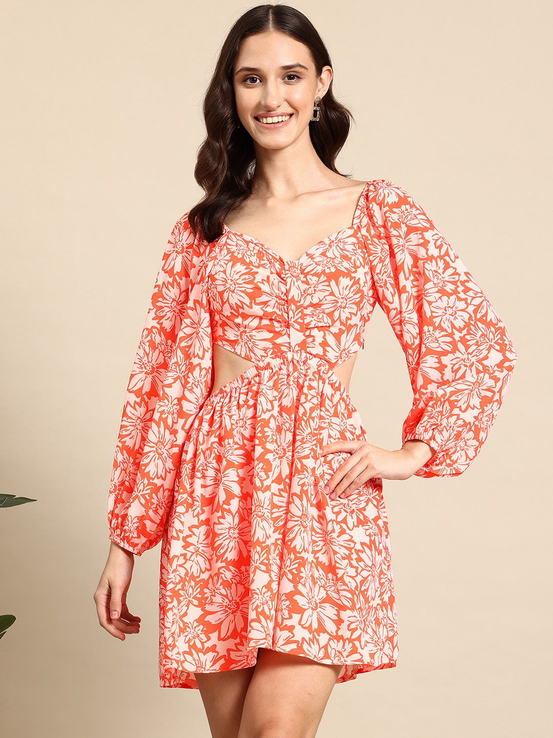 Mast & Harbour Floral Print Puff Sleeves Fit & Flare Dress With Cut-Out Detail, Orange
Mast & Harbour Floral Print Puff Sleeves Fit & Flare Dress With Cut-Out Detail, Orange