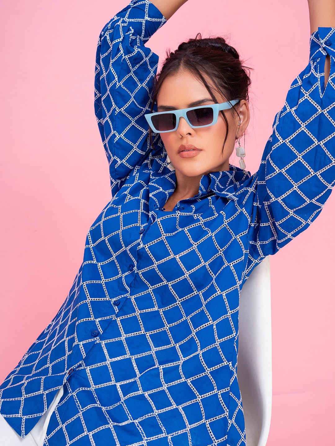 Lounge Dreams Women Comfort Spread Collar Geometric Printed Cotton Casual Shirt, Navy blue
Lounge Dreams Women Comfort Spread Collar Geometric Printed Cotton Casual Shirt, Navy blue