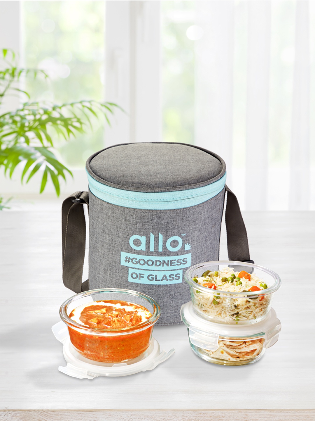 Allo Microwave Safe Glass Lunch Box with Detachable Lock with Canvas Grey Bag (400ml x 3)
Allo Microwave Safe Glass Lunch Box with Detachable Lock with Canvas Grey Bag (400ml x 3)