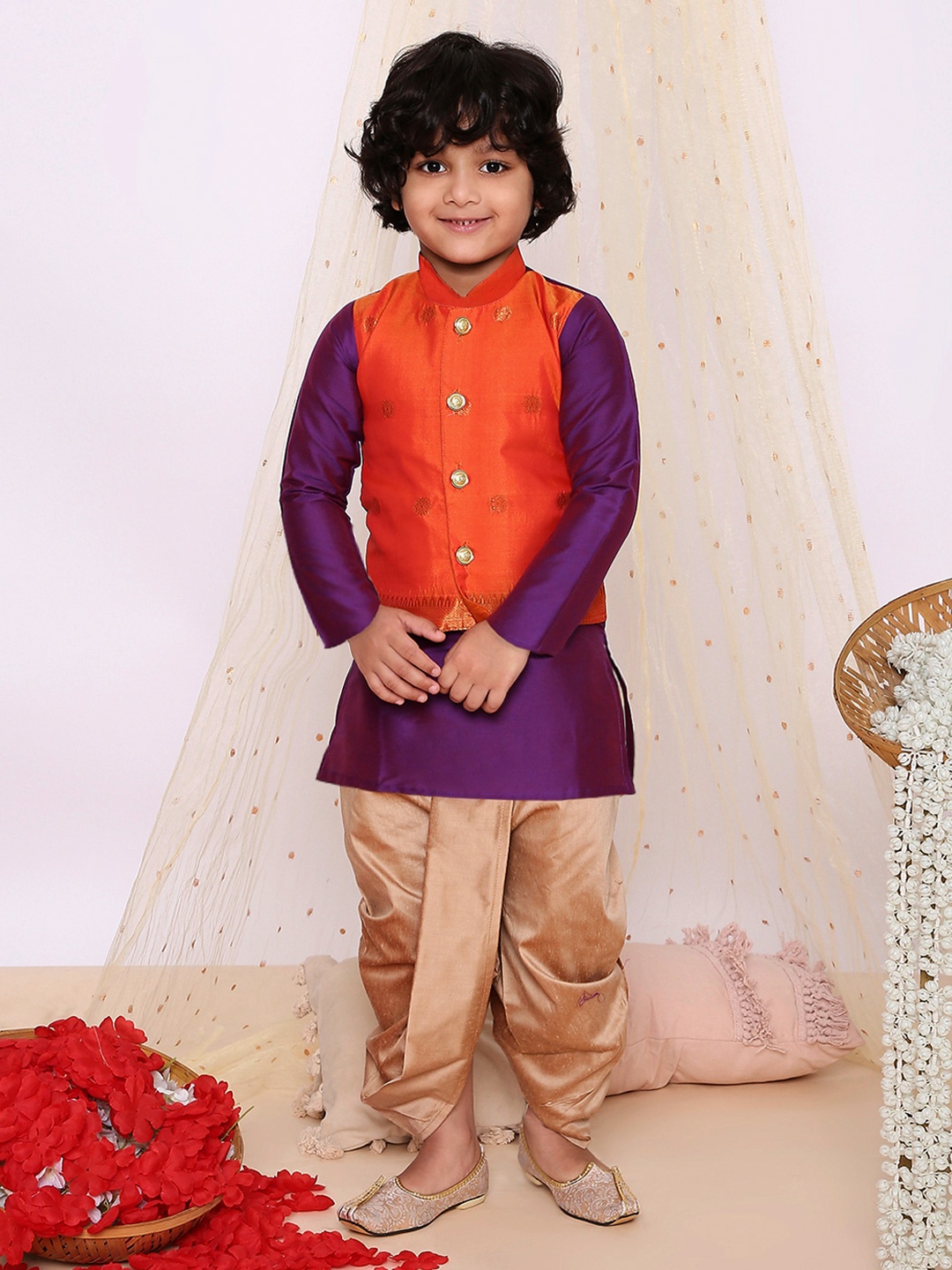 KID1 Boys Floral Woven Design Mandarin Collar Straight Kurta With Dhoti Pants, Orange
KID1 Boys Floral Woven Design Mandarin Collar Straight Kurta With Dhoti Pants, Orange