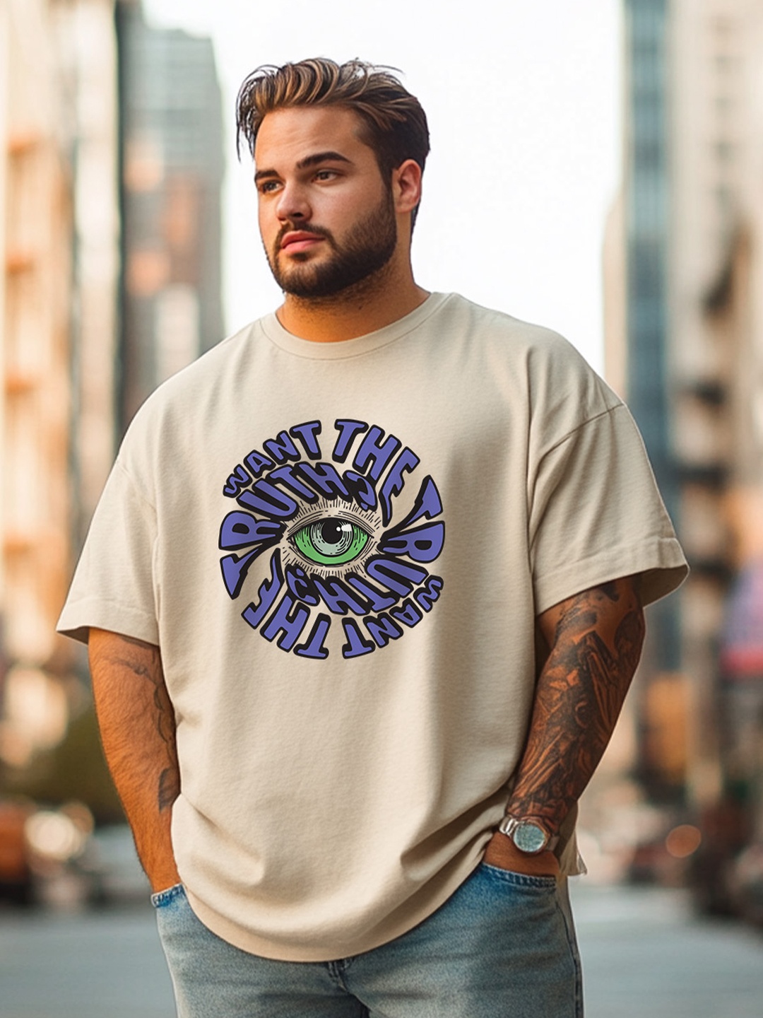VEIRDO Men Plus Size Typography Printed Drop-Shoulder Sleeves Cotton Oversized T-shirt, Beige
VEIRDO Men Plus Size Typography Printed Drop-Shoulder Sleeves Cotton Oversized T-shirt, Beige