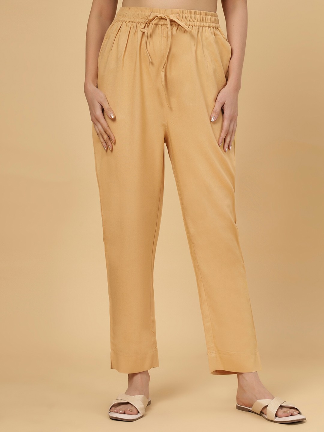 Bottoms.love Women Comfort Solid Cigerette Fit Cotton Rayon Mid-Rise Trousers, Beige
Bottoms.love Women Comfort Solid Cigerette Fit Cotton Rayon Mid-Rise Trousers, Beige