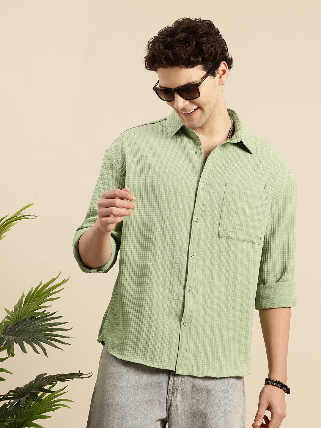 Mast & Harbour Self-Design Checked Drop-Shoulder Sleeves Relaxed Fit Casual Shirt, Green
Mast & Harbour Self-Design Checked Drop-Shoulder Sleeves Relaxed Fit Casual Shirt, Green