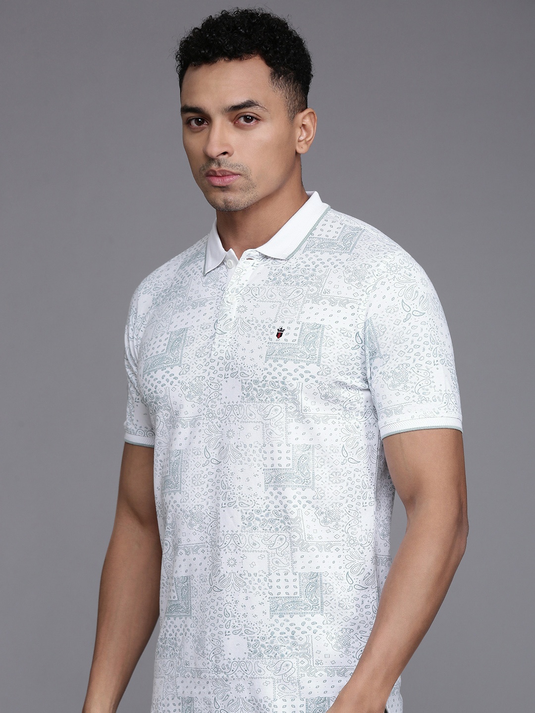 Louis Philippe Jeans Paisley Printed Polo Collar Pure Cotton Slim Fit T-shirt, White
Louis Philippe Jeans Paisley Printed Polo Collar Pure Cotton Slim Fit T-shirt, White