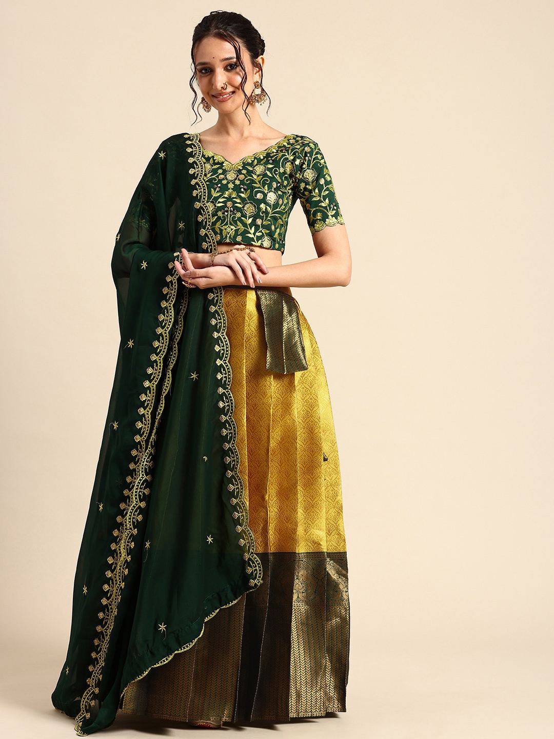 Fabcartz Embroidered Sequinned Semi-Stitched Lehenga & Unstitched Blouse With Dupatta, Yellow
Fabcartz Embroidered Sequinned Semi-Stitched Lehenga & Unstitched Blouse With Dupatta, Yellow
