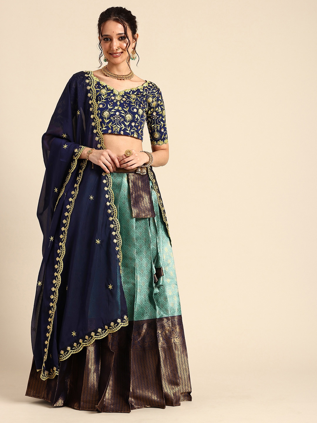 Fabcartz Embroidered Sequinned Semi-Stitched Lehenga & Unstitched Blouse With Dupatta, Sea green
Fabcartz Embroidered Sequinned Semi-Stitched Lehenga & Unstitched Blouse With Dupatta, Sea green