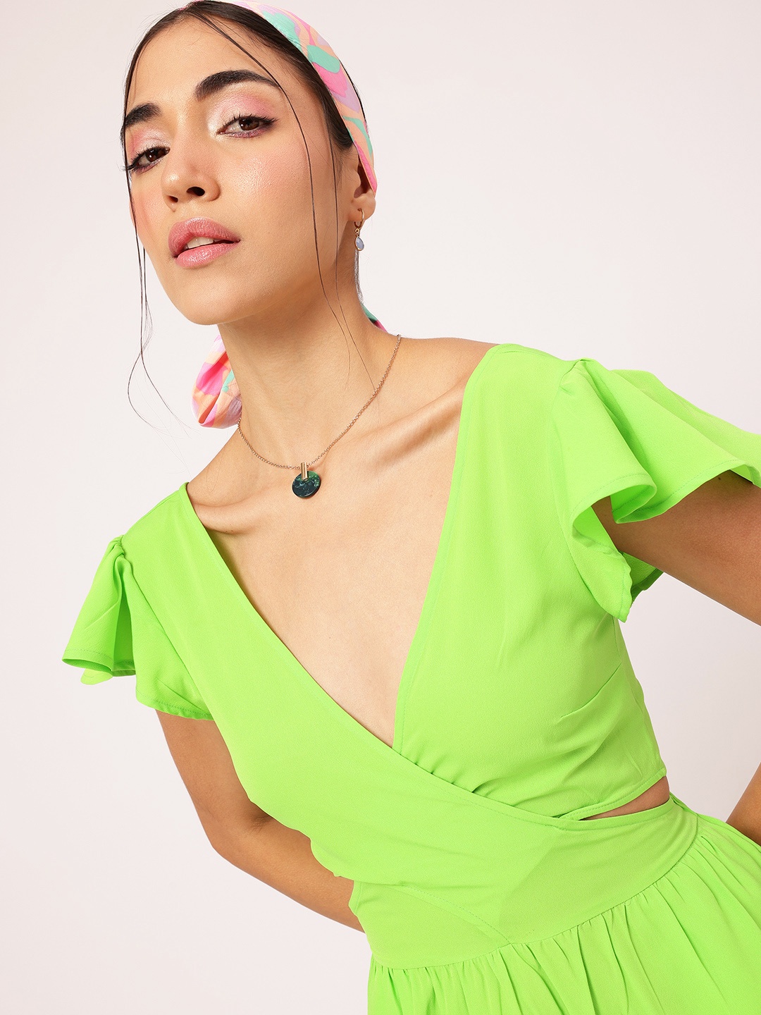 DressBerry Tinsel Temptation Cut-Out Smocked Wrap A-Line Mini Dress, Fluorescent green
DressBerry Tinsel Temptation Cut-Out Smocked Wrap A-Line Mini Dress, Fluorescent green