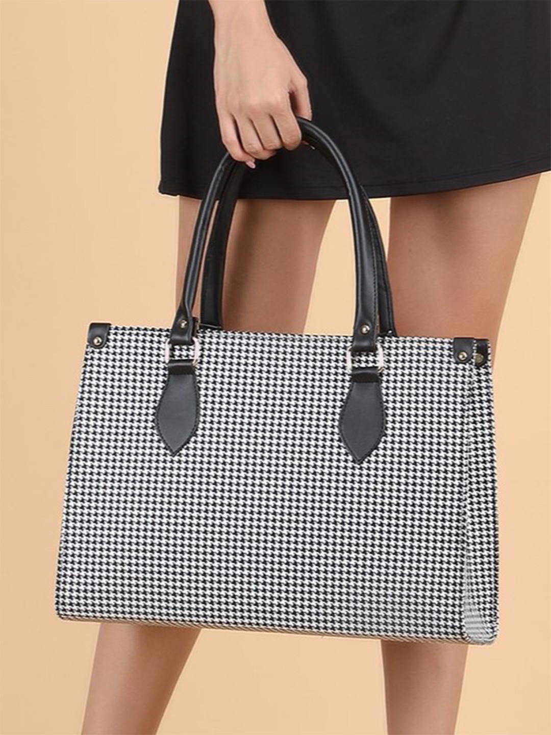 ALL ABOUT HER Checked Oversized Structured Tote Bag, Black 
ALL ABOUT HER Checked Oversized Structured Tote Bag, Black
