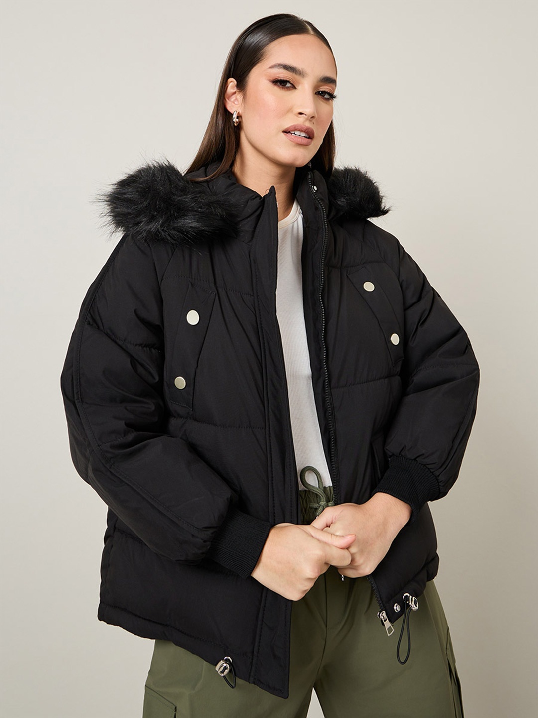 Styli Women Long Line Oversized Hooded Padded Jacket With Faux Fur Detail, Black
Styli Women Long Line Oversized Hooded Padded Jacket With Faux Fur Detail, Black