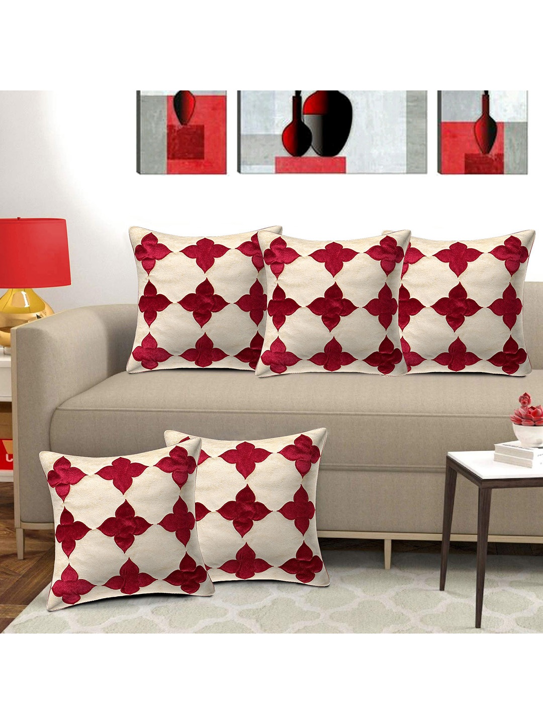 Creeva Cream-Coloured & Red 5 Pieces Ethnic Motifs Printed Velvet Square Cushion Covers
Creeva Cream-Coloured & Red 5 Pieces Ethnic Motifs Printed Velvet Square Cushion Covers
