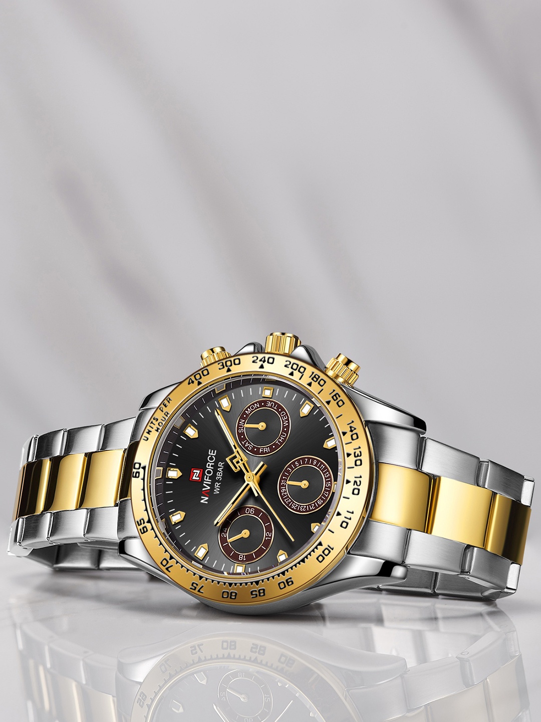 Naviforce Men Brass Dial & Stainless Steel Straps Analogue Chronograph Watch NF9193 SGB, Gold
Naviforce Men Brass Dial & Stainless Steel Straps Analogue Chronograph Watch NF9193 SGB, Gold