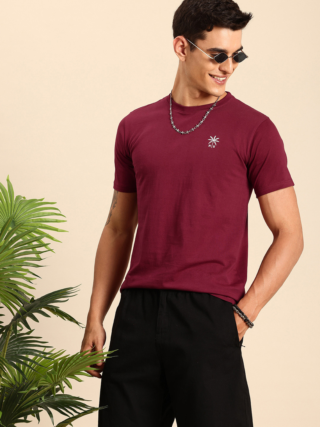 Mast & Harbour Printed Bio Finish T-shirt, Maroon 
Mast & Harbour Printed Bio Finish T-shirt, Maroon