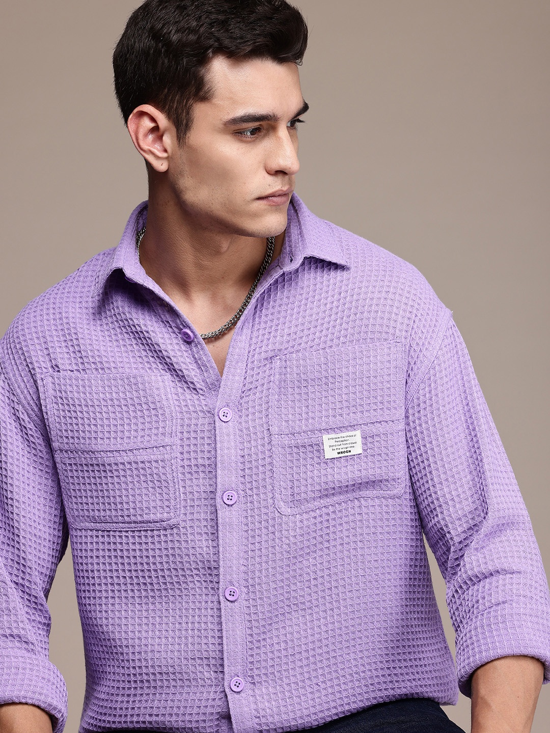 WROGN Oversized Fit Textured Self Design Opaque Pure Cotton Casual Shirt, Lavender
WROGN Oversized Fit Textured Self Design Opaque Pure Cotton Casual Shirt, Lavender