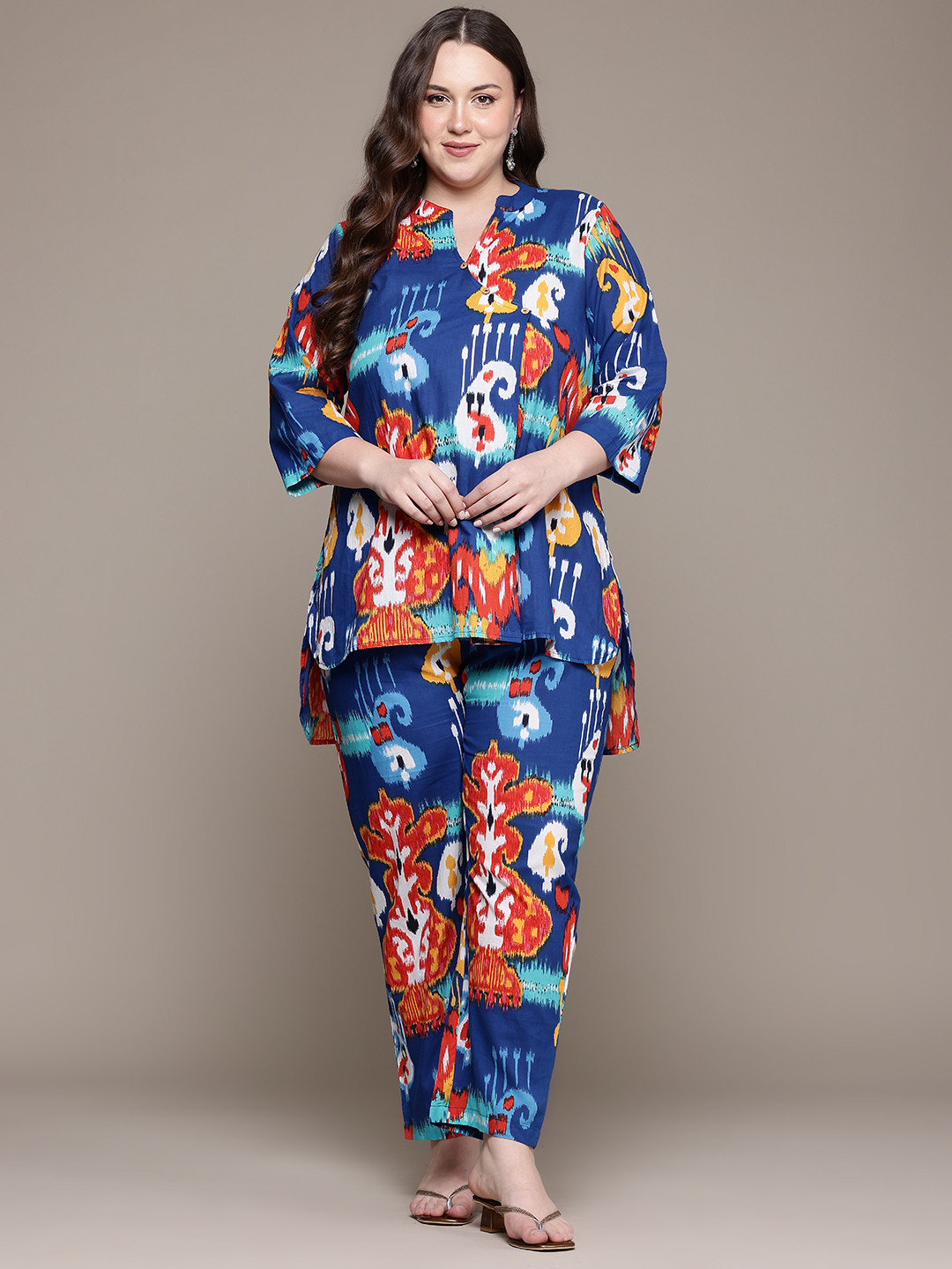 Readiprint Plus Size Printed Pure Cotton Tunic With Trousers, Blue 
Readiprint Plus Size Printed Pure Cotton Tunic With Trousers, Blue