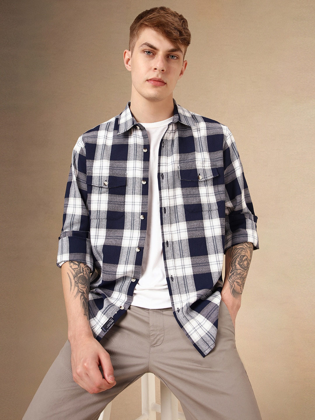 Dennis Lingo Men Smart Spread Collar Tartan Checked Cotton Relaxed Fit Casual Shirt, Navy blue
Dennis Lingo Men Smart Spread Collar Tartan Checked Cotton Relaxed Fit Casual Shirt, Navy blue