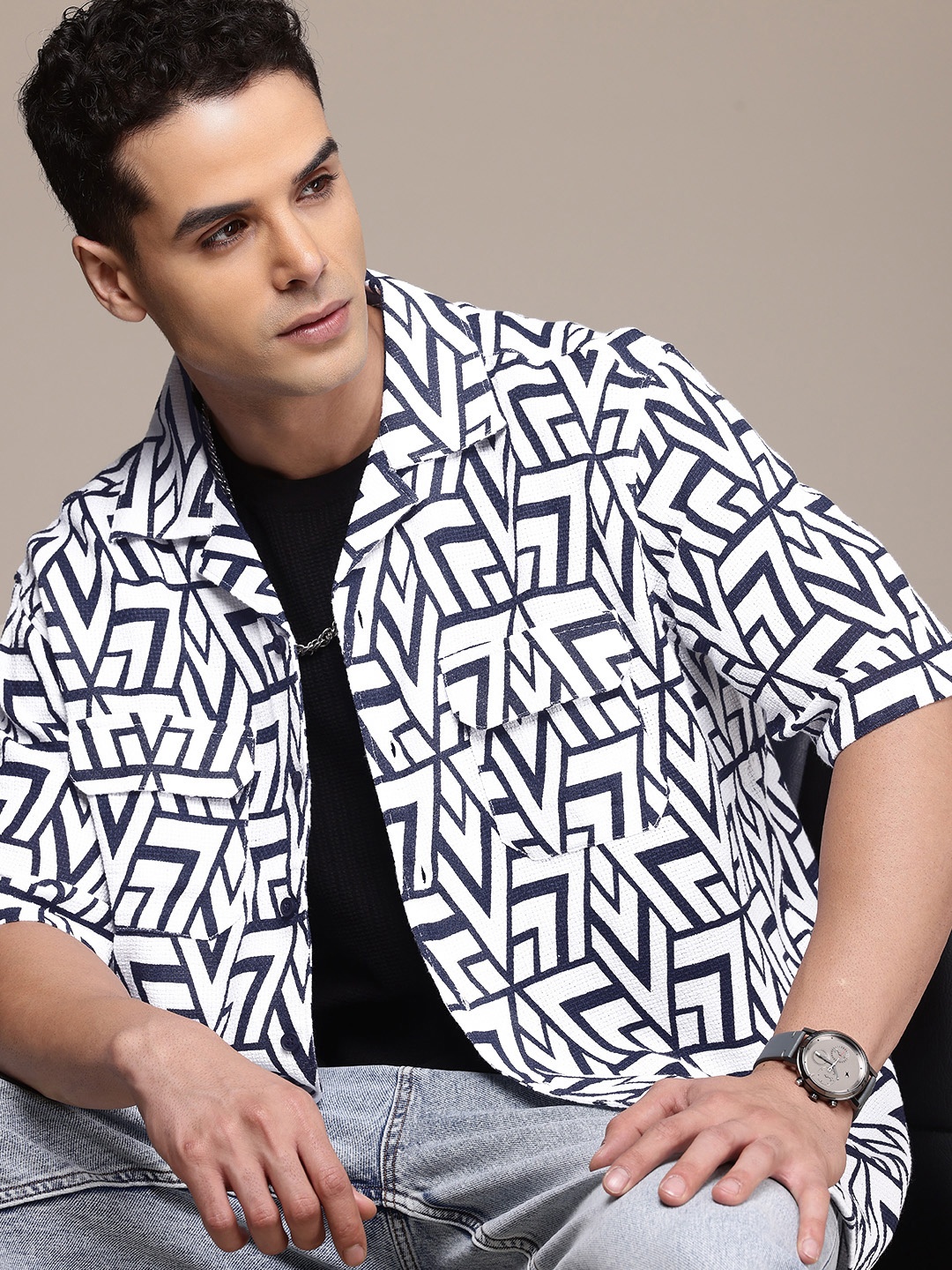 FCUK Pure Cotton Geometric Printed Relaxed Fit Textured Casual Shirt, Navy blue
FCUK Pure Cotton Geometric Printed Relaxed Fit Textured Casual Shirt, Navy blue