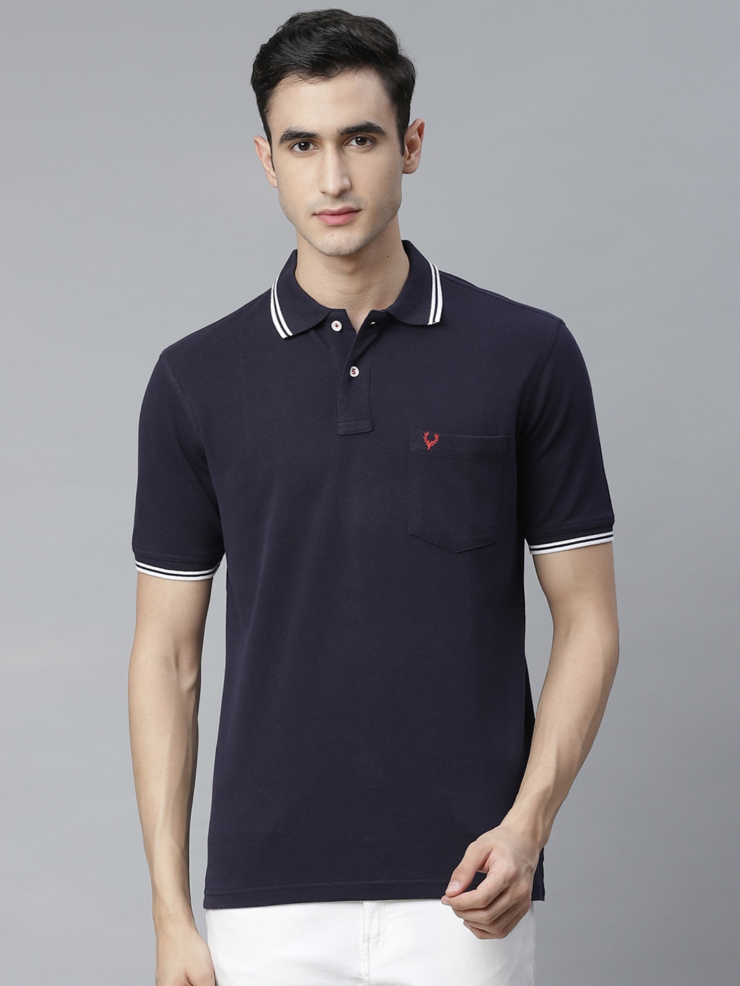 Allen Solly Men Navy Blue Solid Polo Collar T-shirt