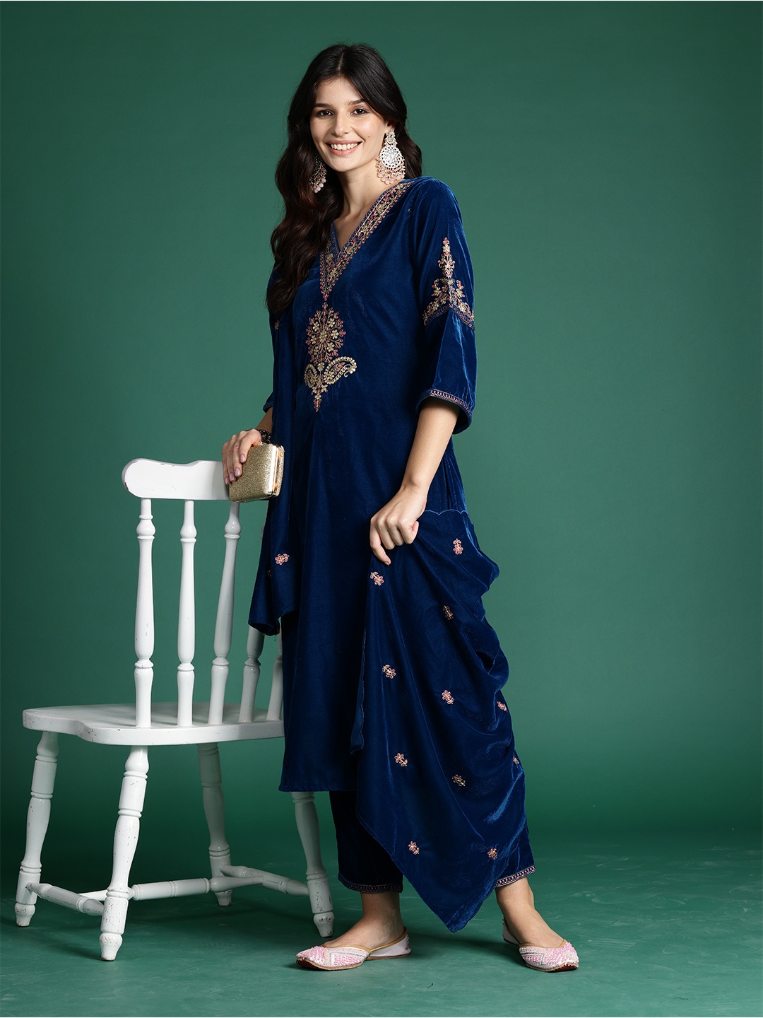 Indo Era Women Ethnic Motifs Yoke Design Thread Work Kurta With Trousers & Dupatta, Teal
Indo Era Women Ethnic Motifs Yoke Design Thread Work Kurta With Trousers & Dupatta, Teal