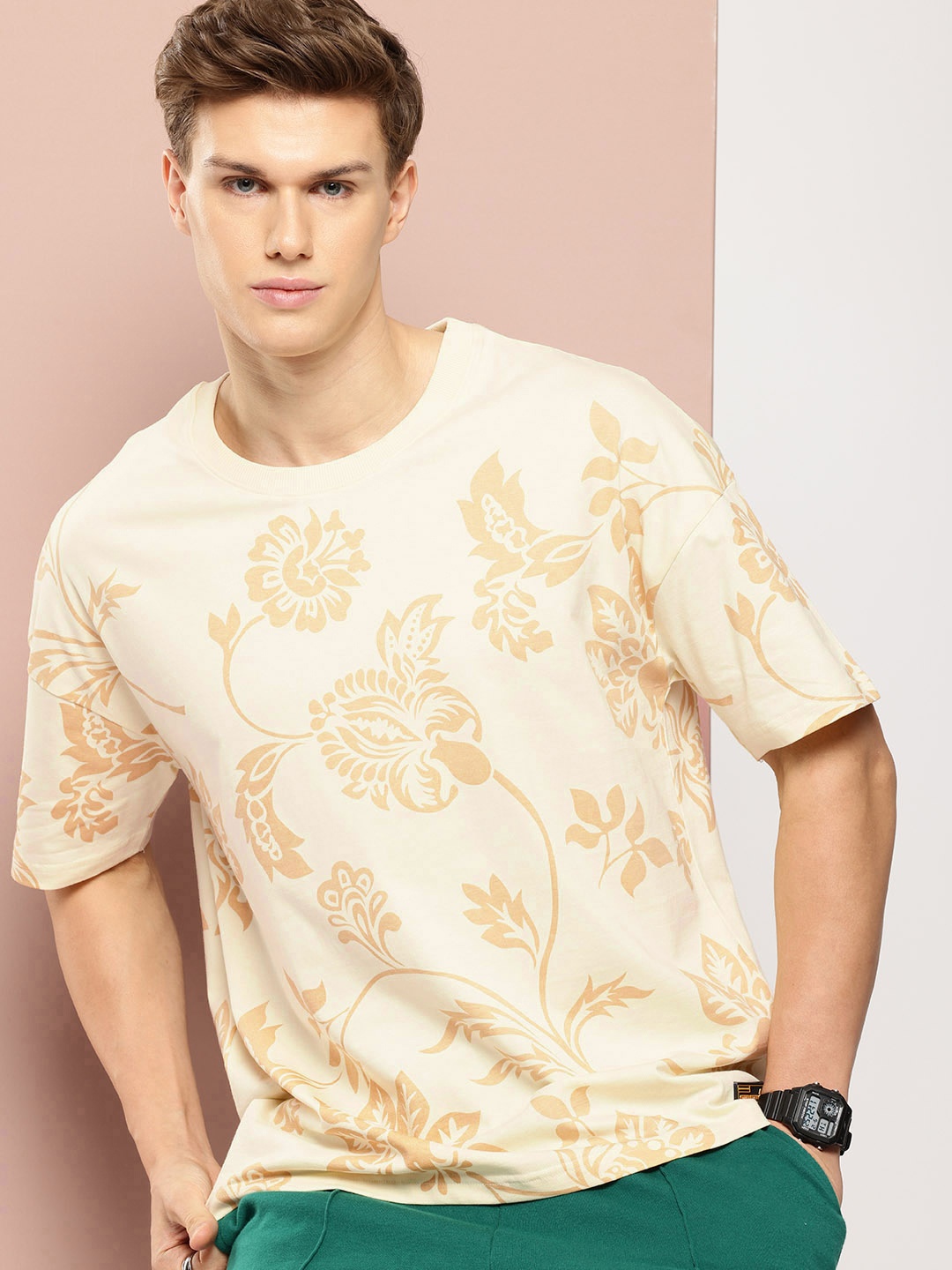 Stormborn Men Floral Printed Drop-Shoulder Sleeves Oversized Pure Cotton T-shirt, White
Stormborn Men Floral Printed Drop-Shoulder Sleeves Oversized Pure Cotton T-shirt, White