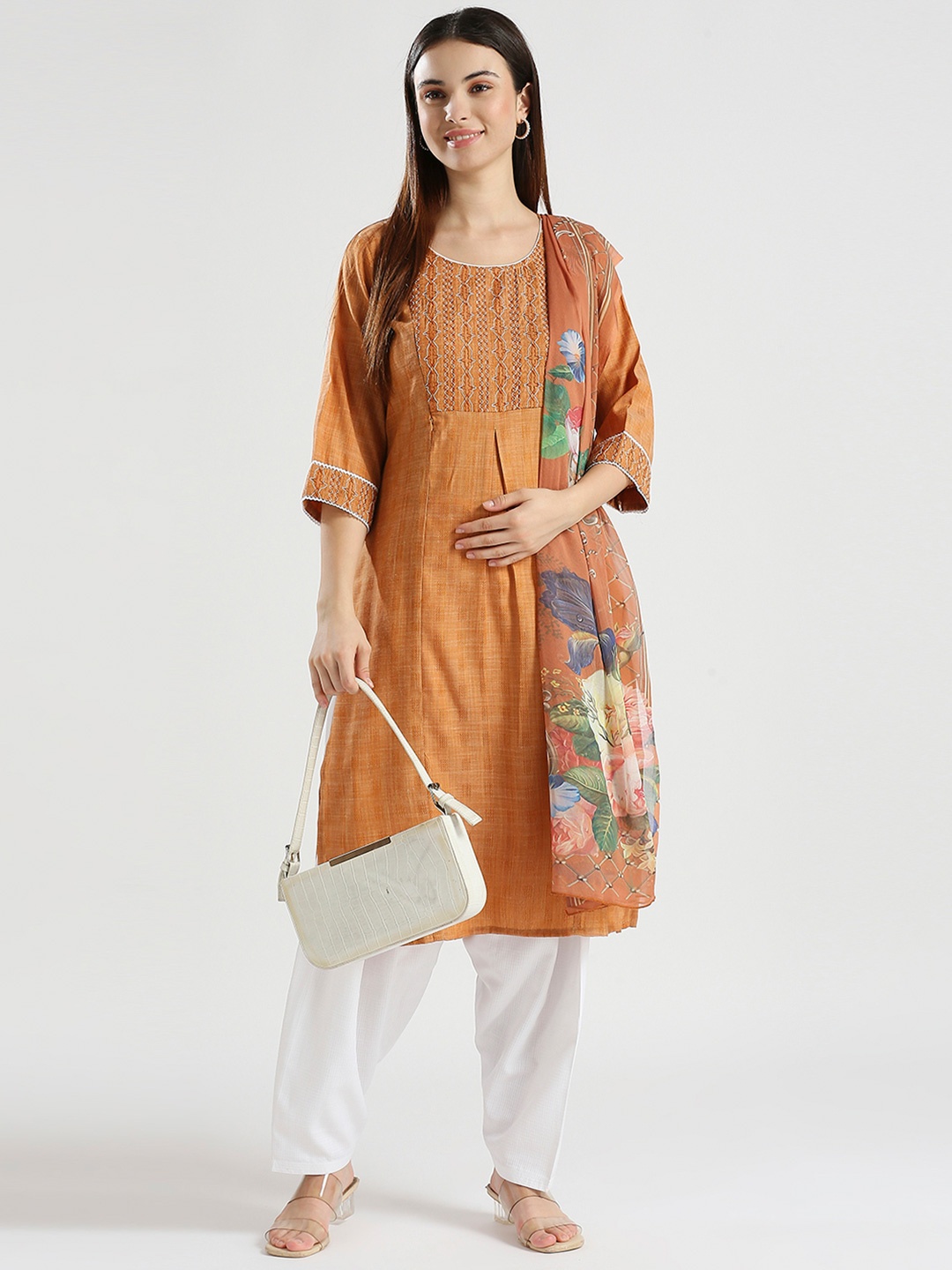 DUMMY SHAPE Geometric Embroidered Maternity Straight Kurta With Patiala & Dupatta, Mustard
DUMMY SHAPE Geometric Embroidered Maternity Straight Kurta With Patiala & Dupatta, Mustard