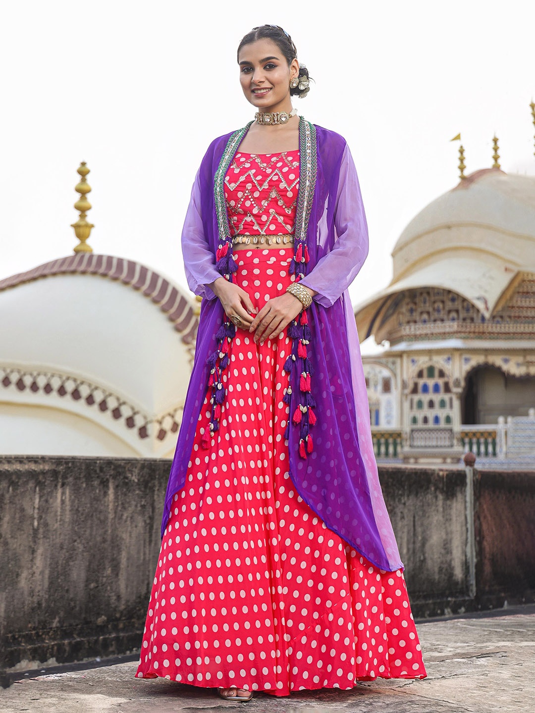 SCAKHI Printed Mirror Work Ready to Wear Lehenga & Blouse With Organza Cape, Pink
SCAKHI Printed Mirror Work Ready to Wear Lehenga & Blouse With Organza Cape, Pink