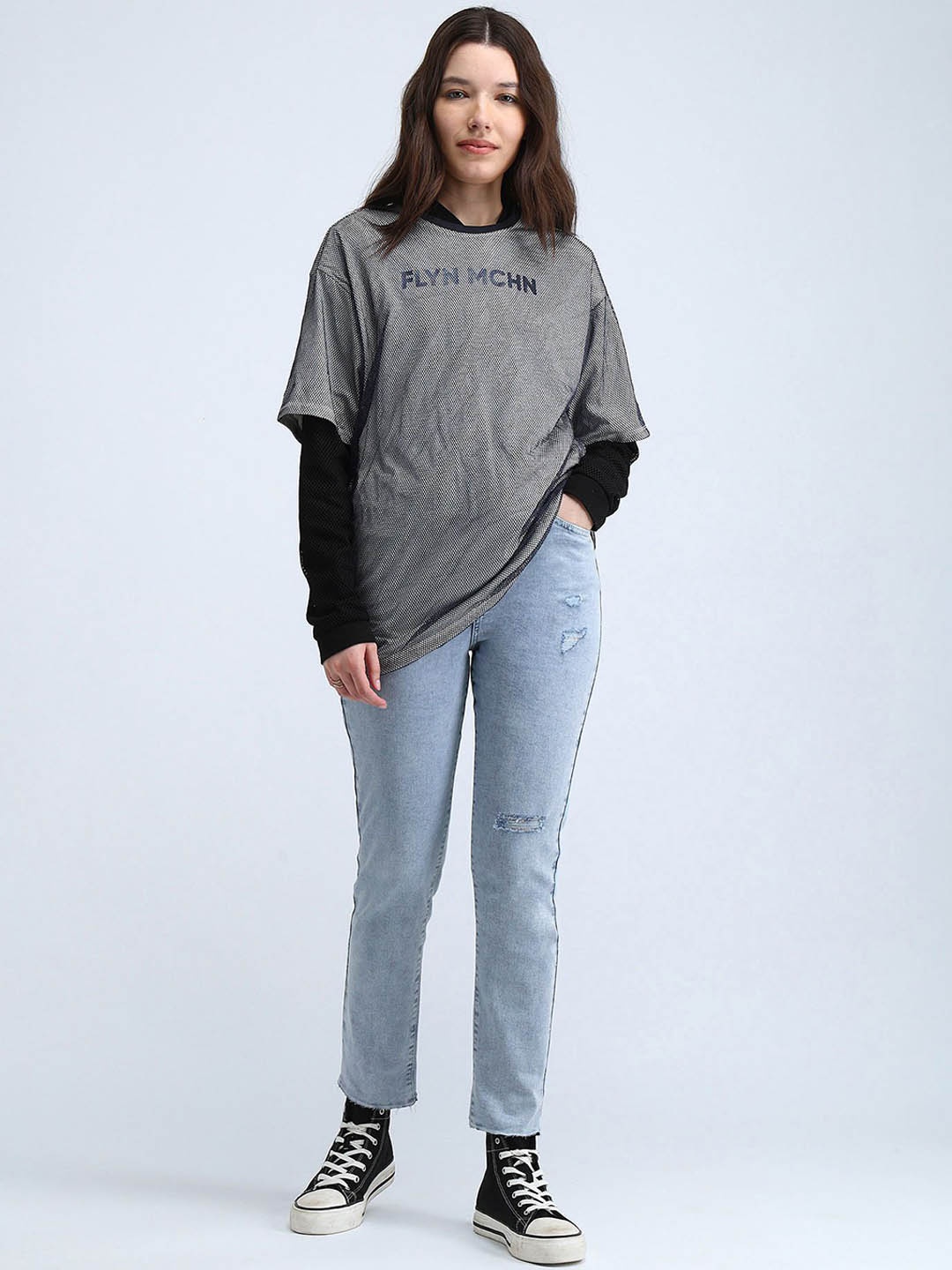 Flying Machine Women Straight Fit High-Rise Mildly Distressed Stretchable Jeans, Blue
Flying Machine Women Straight Fit High-Rise Mildly Distressed Stretchable Jeans, Blue