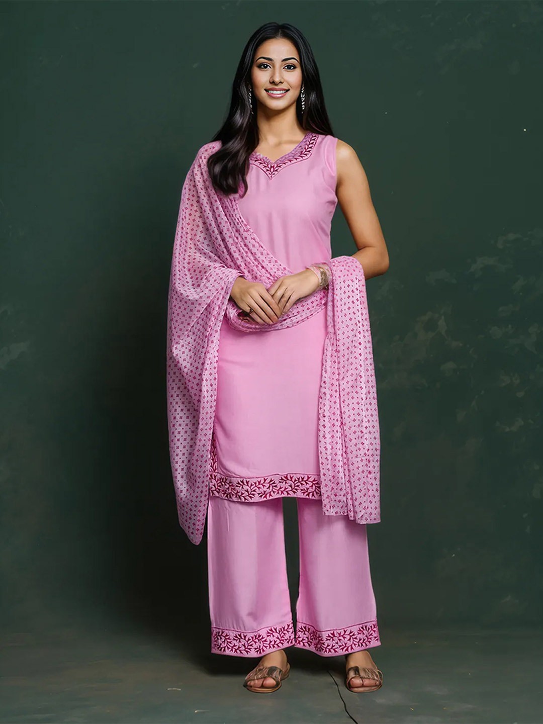 KALINI Floral Embroidered V-Neck Sequinned Straight Kurta With Trousers & Dupatta, Pink
KALINI Floral Embroidered V-Neck Sequinned Straight Kurta With Trousers & Dupatta, Pink