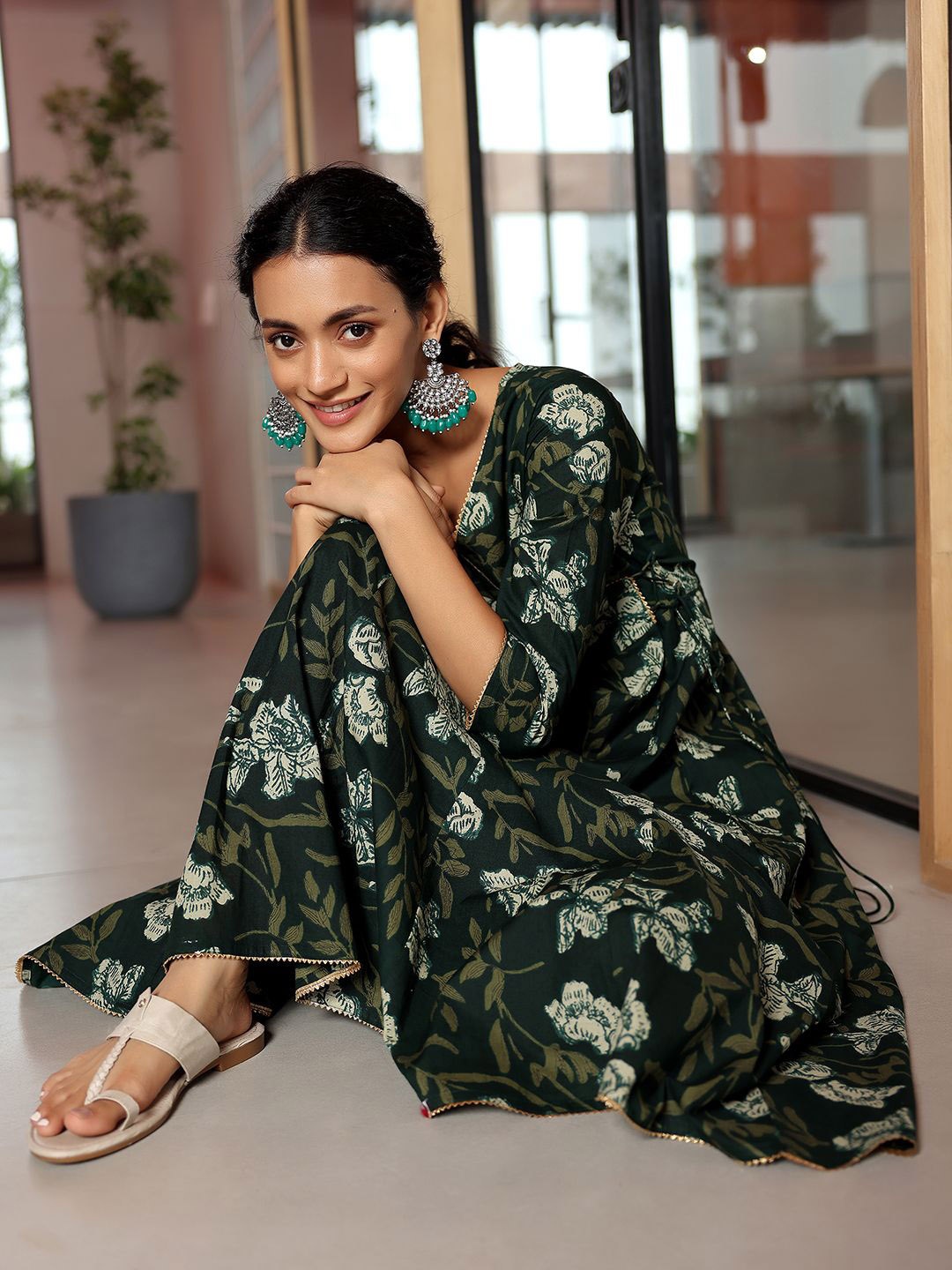 Libas Floral Printed Angrakha Gotta Patti Pure Cotton Anarkali Kurta with Palazzos, Green
Libas Floral Printed Angrakha Gotta Patti Pure Cotton Anarkali Kurta with Palazzos, Green