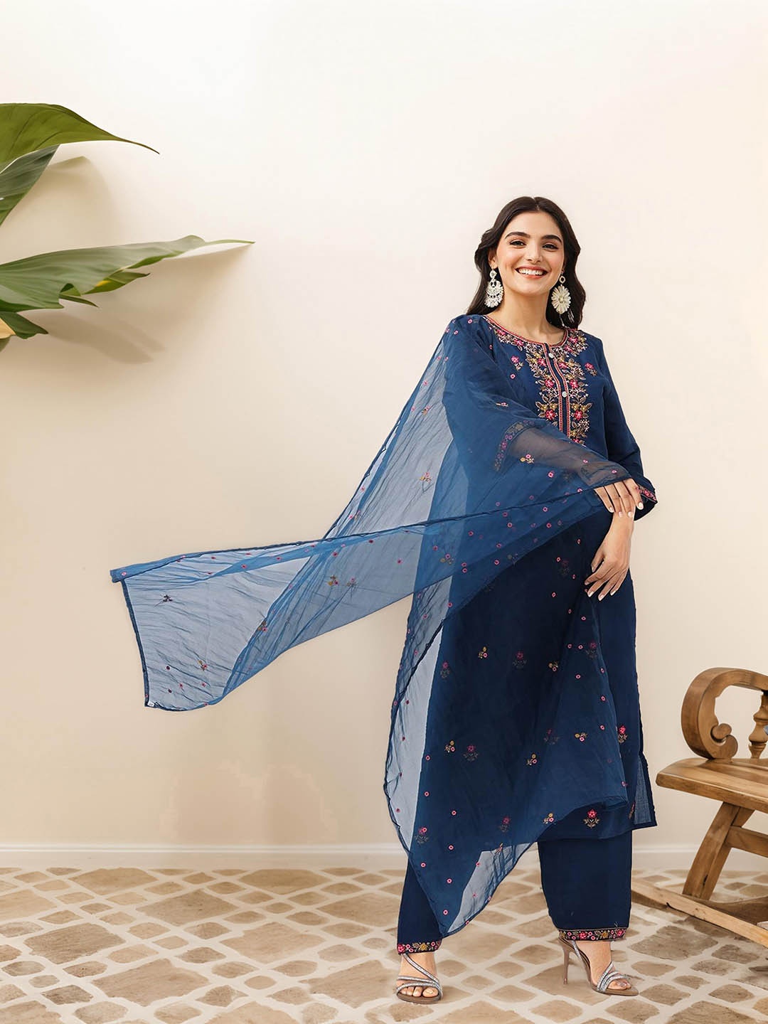 Ishin Ethnic Motifs Embroidered Chanderi Silk Straight Kurta With Trousers & Dupatta, Blue
Ishin Ethnic Motifs Embroidered Chanderi Silk Straight Kurta With Trousers & Dupatta, Blue