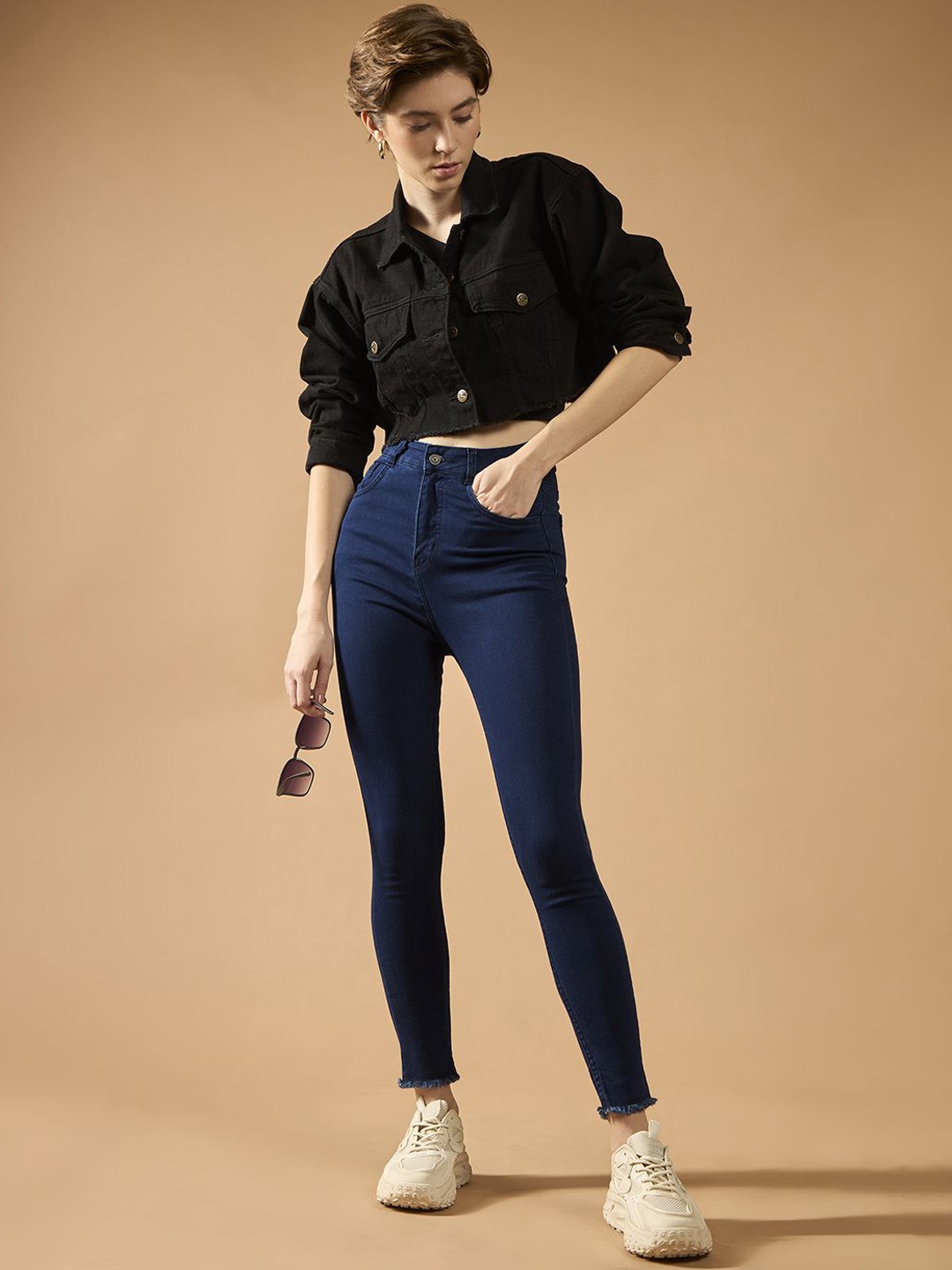 The Lifestyle Co.Women Skinny High Rise Solid Fringed Hemline Stretchable Denim Jeans, Navy blue
The Lifestyle Co.Women Skinny High Rise Solid Fringed Hemline Stretchable Denim Jeans, Navy blue