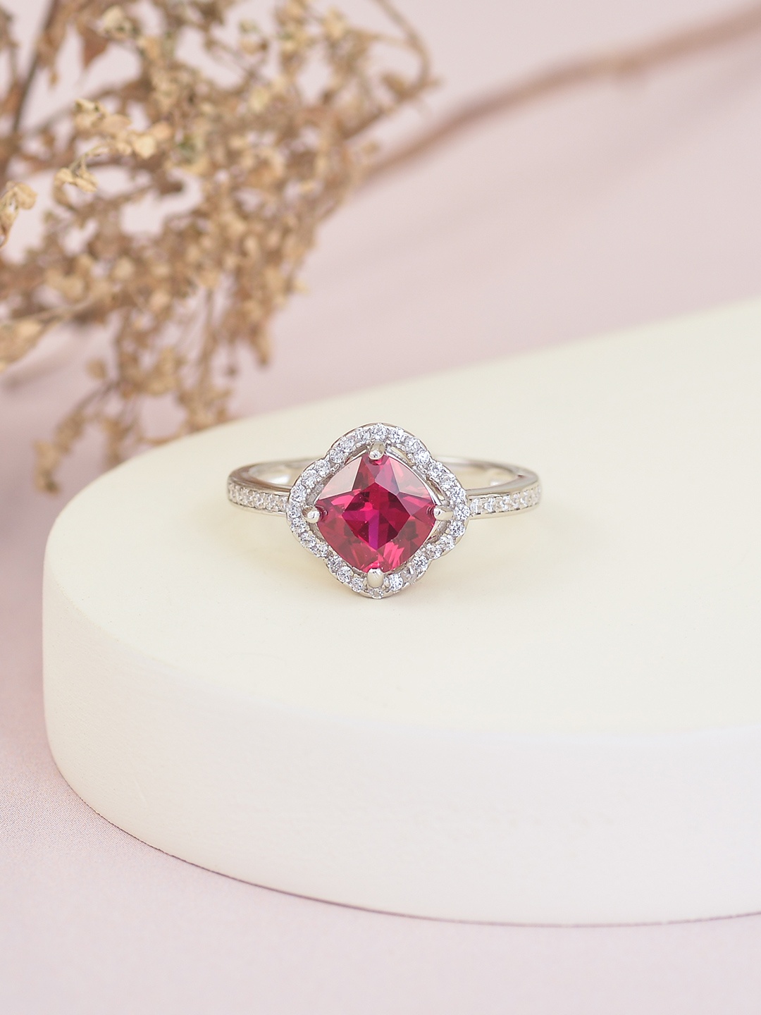 Ornate Jewels 925 Sterling Silver Rhodium-Plated AD & Ruby Studded Finger Ring
Ornate Jewels 925 Sterling Silver Rhodium-Plated AD & Ruby Studded Finger Ring