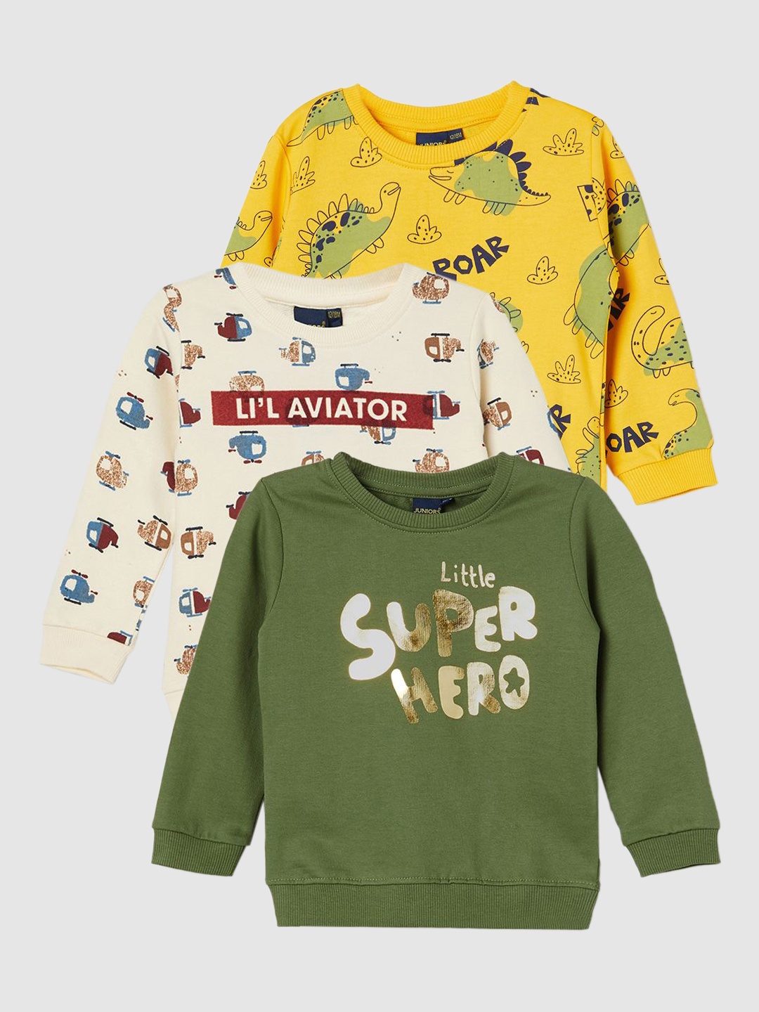 Juniors by Lifestyle Boys Pack Of 3 Conversational Printed Pure Cotton Pullover Sweatshirt, Olive
Juniors by Lifestyle Boys Pack Of 3 Conversational Printed Pure Cotton Pullover Sweatshirt, Olive