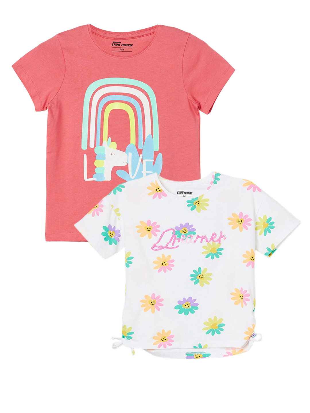 Fame Forever by Lifestyle Girls Pack Of 2 Floral Printed Cotton T-shirts, White
Fame Forever by Lifestyle Girls Pack Of 2 Floral Printed Cotton T-shirts, White