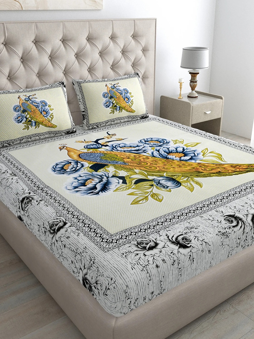 LIVING ROOTS Blue & Off White Printed 210 TC Cotton Queen Bedsheet with 2 Pillow Covers
LIVING ROOTS Blue & Off White Printed 210 TC Cotton Queen Bedsheet with 2 Pillow Covers