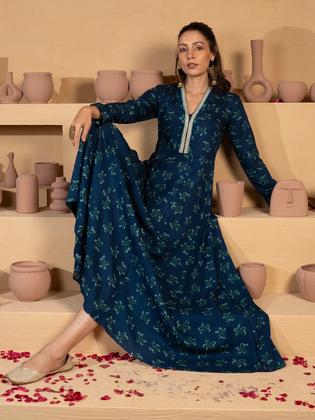 Seryeon Women Floral Printed Fit & Flare Ethnic Anarkali Dress with Lace Neck Detailing, Blue
Seryeon Women Floral Printed Fit & Flare Ethnic Anarkali Dress with Lace Neck Detailing, Blue
