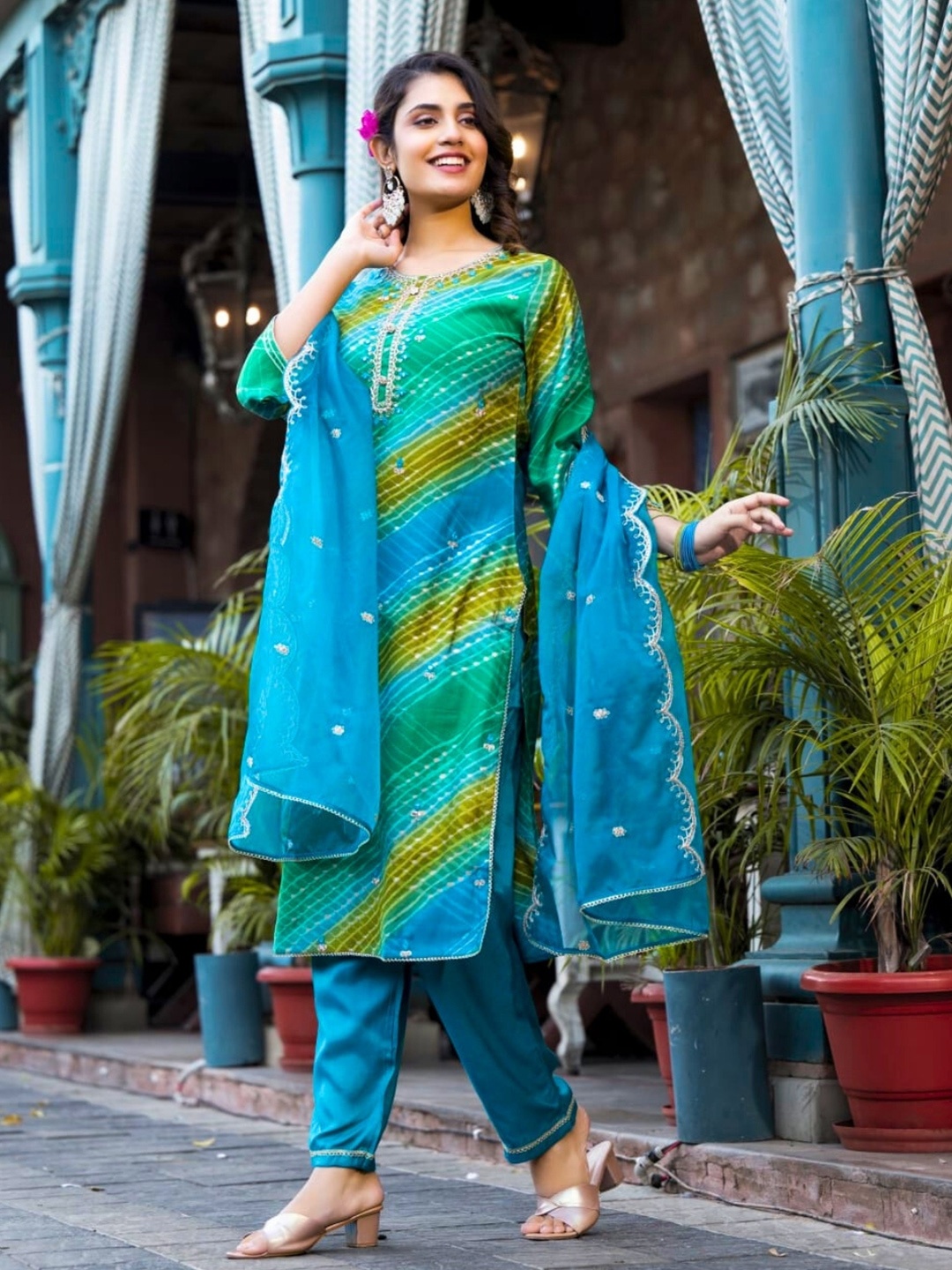 Atha Fashion Leheriya Printed Pure Cotton Straight Kurta With Trousers & Dupatta, Blue
Atha Fashion Leheriya Printed Pure Cotton Straight Kurta With Trousers & Dupatta, Blue
