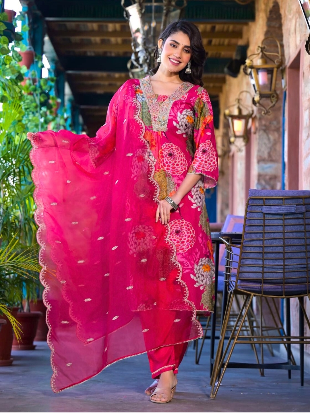 Atha Fashion Floral Printed V-Neck Pure Cotton A-Line Kurta With Trousers & Dupatta, Pink
Atha Fashion Floral Printed V-Neck Pure Cotton A-Line Kurta With Trousers & Dupatta, Pink