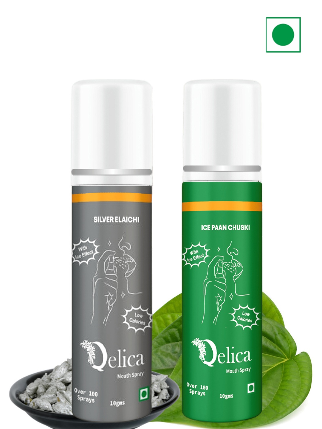 Qelica Set Of 2 Ice Paan Chuski & Silver Elachi Fresh Breath Spray-10g Each, Green
Qelica Set Of 2 Ice Paan Chuski & Silver Elachi Fresh Breath Spray-10g Each, Green